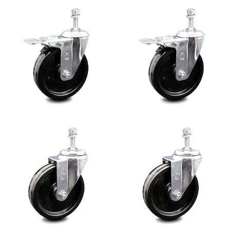 Service Caster 5 Inch Phenolic Swivel 10mm Threaded Stem Caster Total Lock Brake SCC, 2PK SCC-TSTTL20S514-PHR-M1015-2-S-2
